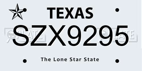 SZX9295 Texas License Plate