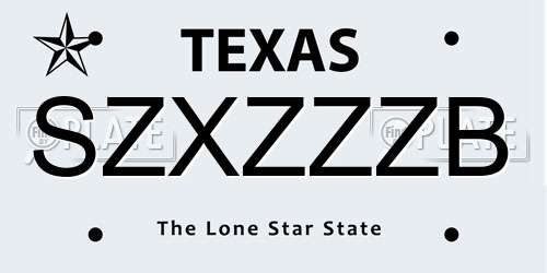 SZXZZZB Texas License Plate