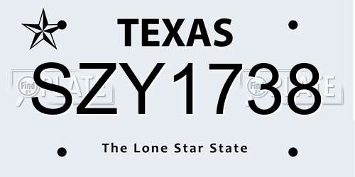 SZY1738 Texas License Plate