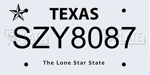 SZY8087 Texas License Plate