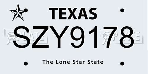 SZY9178 Texas License Plate