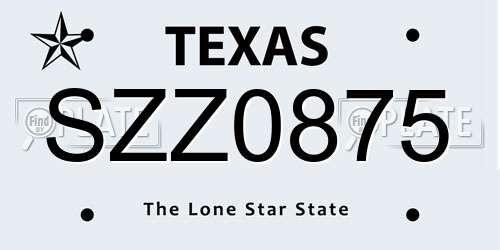 SZZ0875 Texas License Plate