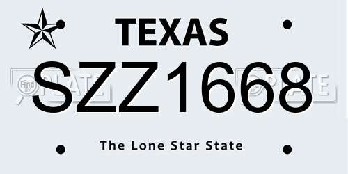 SZZ1668 Texas License Plate