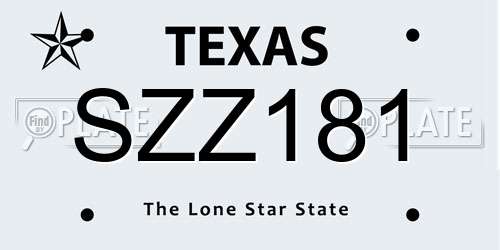 SZZ181 Texas License Plate