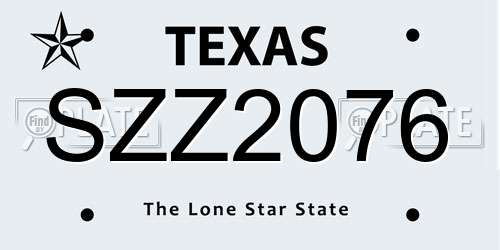 SZZ2076 Texas License Plate