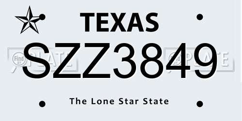 SZZ3849 Texas License Plate