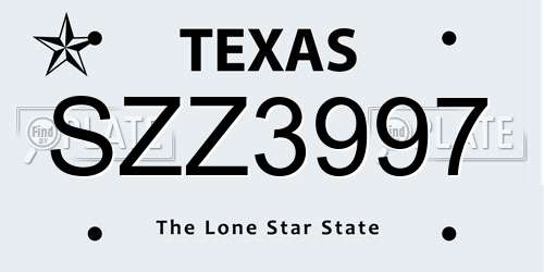 SZZ3997 Texas License Plate