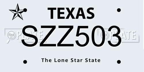 SZZ503 Texas License Plate