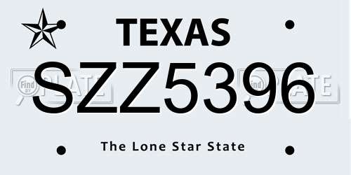 SZZ5396 Texas License Plate