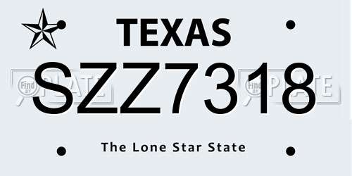 SZZ7318 Texas License Plate