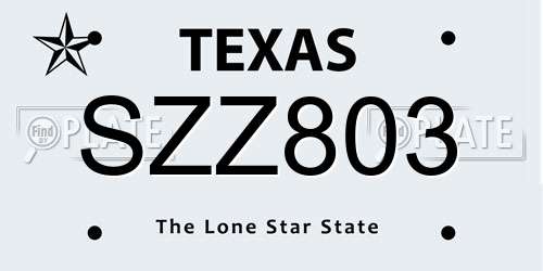 SZZ803 Texas License Plate