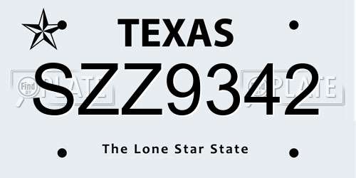 SZZ9342 Texas License Plate