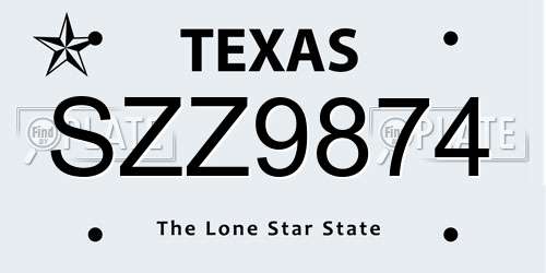 SZZ9874 Texas License Plate