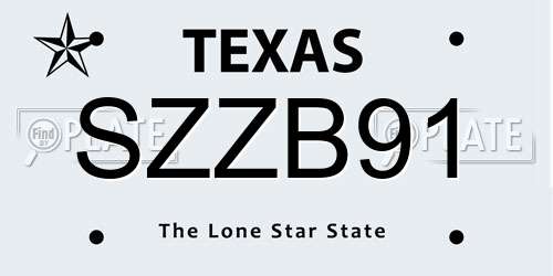 SZZB91 Texas License Plate