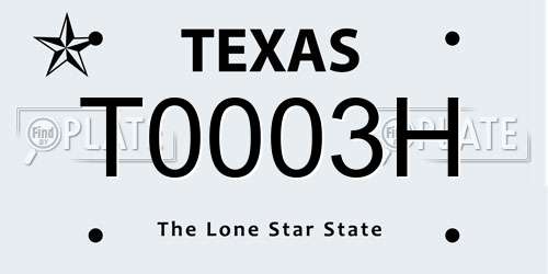 T0003H Texas License Plate