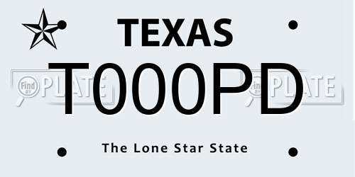 T000PD Texas License Plate