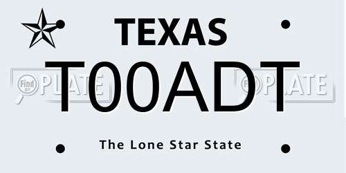T00ADT Texas License Plate