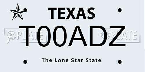 T00ADZ Texas License Plate
