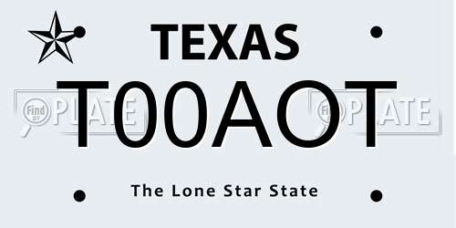 T00AOT Texas License Plate