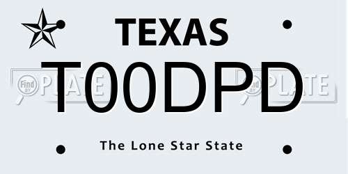 T00DPD Texas License Plate