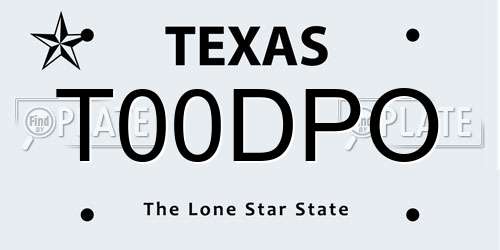 T00DPO Texas License Plate