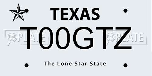 T00GTZ Texas License Plate