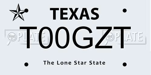 T00GZT Texas License Plate