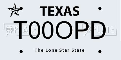T00OPD Texas License Plate