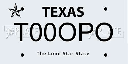 T00OPO Texas License Plate