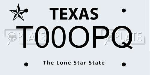 T00OPQ Texas License Plate