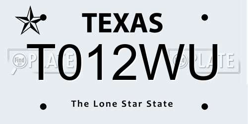 T012WU Texas License Plate