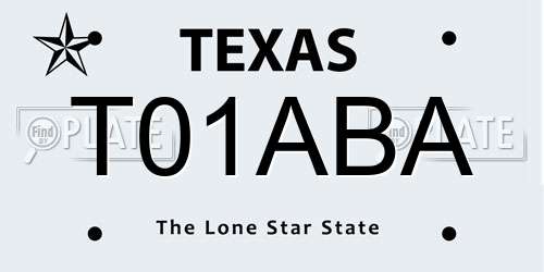 T01ABA Texas License Plate