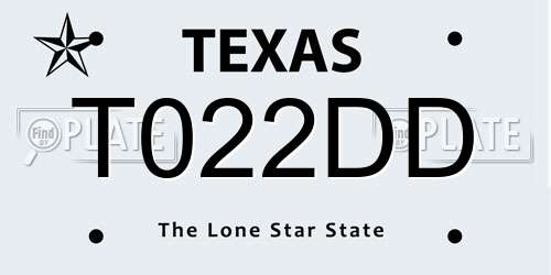 T022DD Texas License Plate