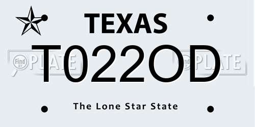 T022OD Texas License Plate