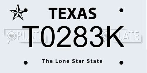 T0283K Texas License Plate