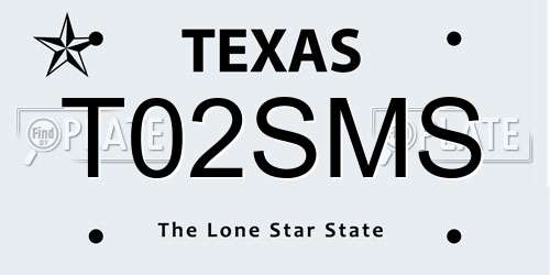 T02SMS Texas License Plate