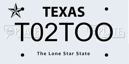 T02TOO Texas License Plate