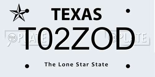 T02ZOD Texas License Plate