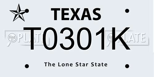T0301K Texas License Plate