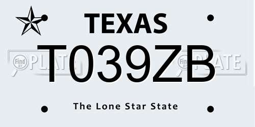 T039ZB Texas License Plate