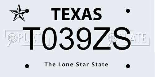 T039ZS Texas License Plate