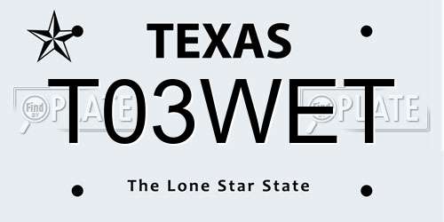T03WET Texas License Plate