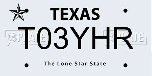 T03YHR Texas License Plate