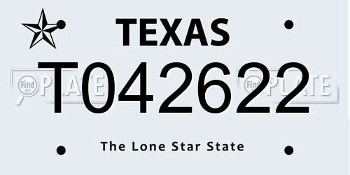 T042622 Texas License Plate