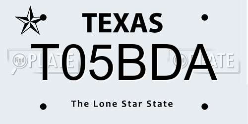 T05BDA Texas License Plate
