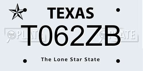 T062ZB Texas License Plate
