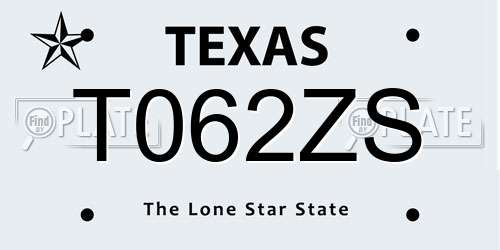 T062ZS Texas License Plate