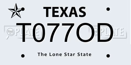 T077OD Texas License Plate