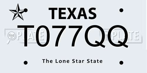 T077QQ Texas License Plate