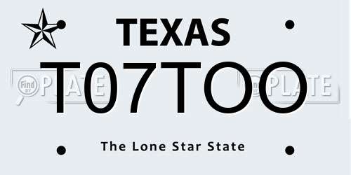 T07TOO Texas License Plate